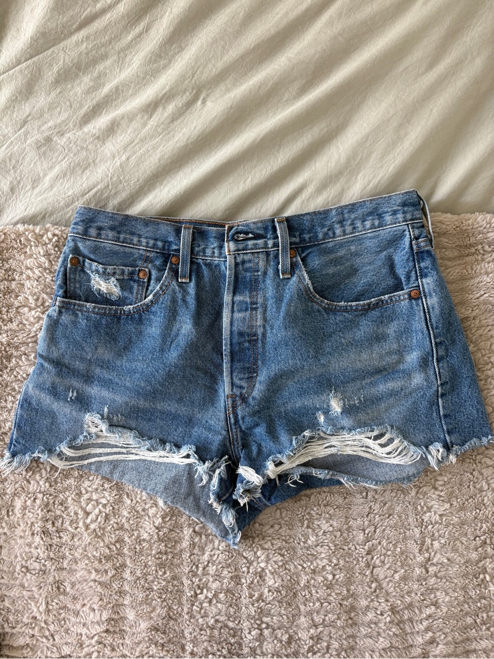 Levi’s 501 Original Short - High-Rise Medium Wash Distressed Denim Shorts